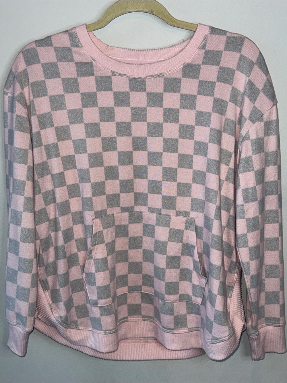 Cuddl Duds Pink and Gray Checkered Sweater SUPER SOFT